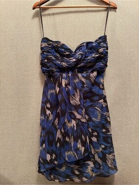 Vintage Blue and Black Strapless Cocktail Dress